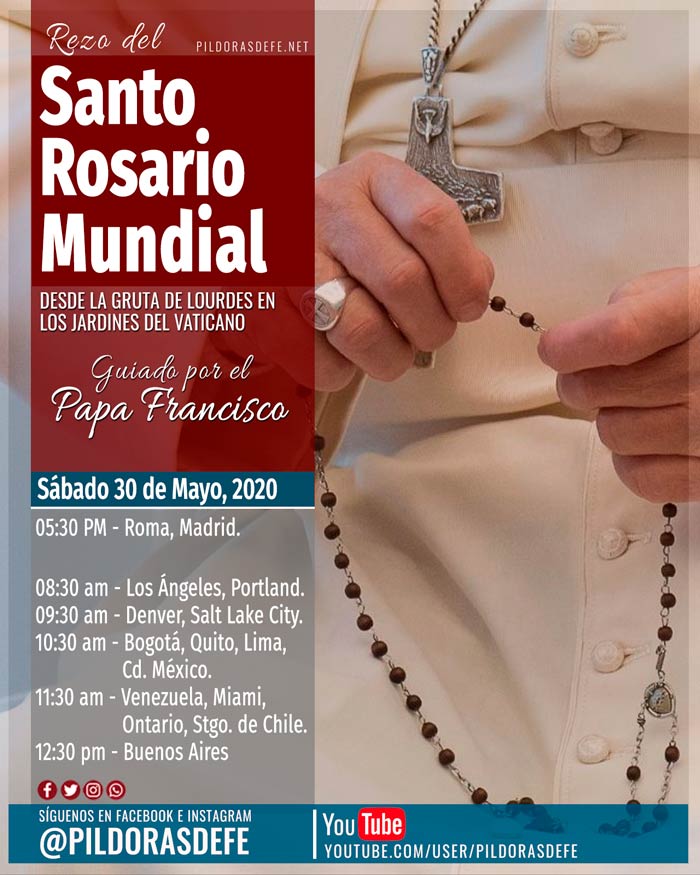 Horarios del rezo del Santo Rosario por el Papa Francisco el 30 de mayo