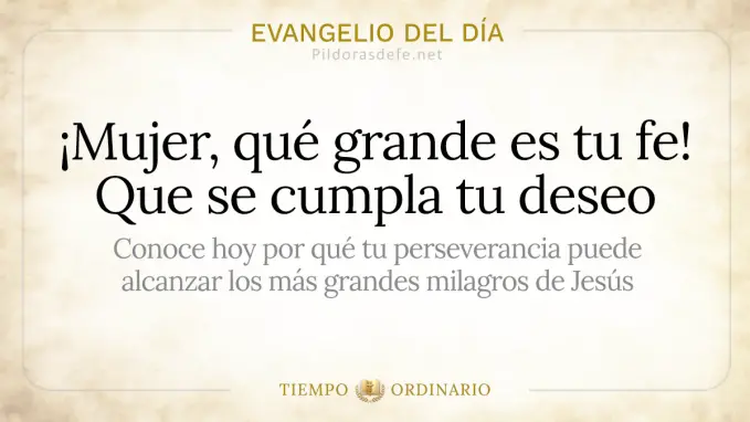 Evangelio del dia Miercoles Mateo    Mujer que grande es tu fe 