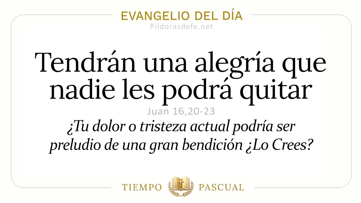 Evangelio de hoy Viernes 15 de Mayo 2026: Juan 16,20-23