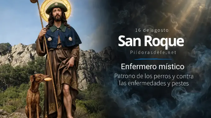 San Roque patrono de los enfermos sanando pestes con la cruz