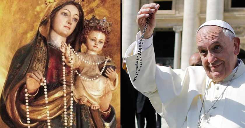 papa franciscoo levanta su rosario virgen del rosario oracion nuestra senora del rosario