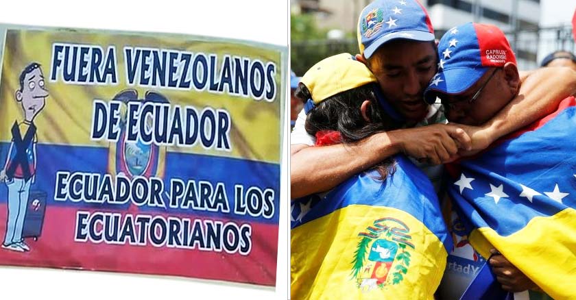 venezolanos abrazados en familia bandera de venezuela inmigracion xenofobio en ecuador