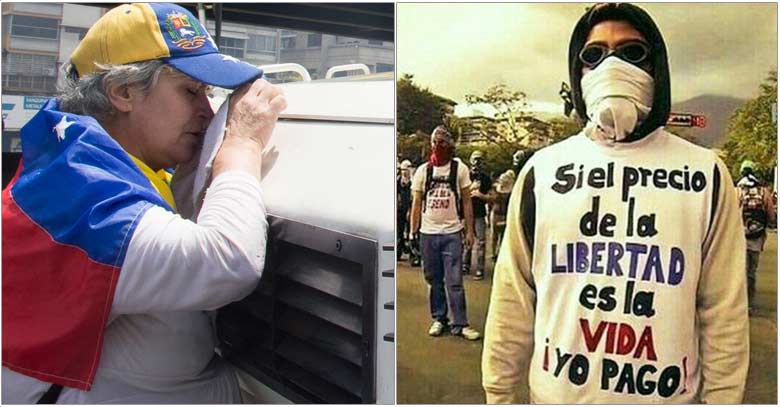 venezuela protestas gobierno mujer tanqueta joven franela mensaje