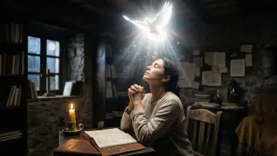 Persona en oracion al Espiritu Santo por exito en proyectos y discernimiento