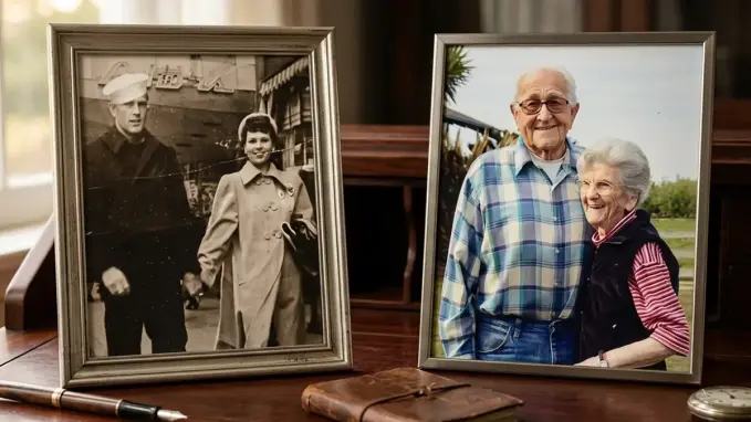 Floyd Violet Hartwig holding hands love story marriage