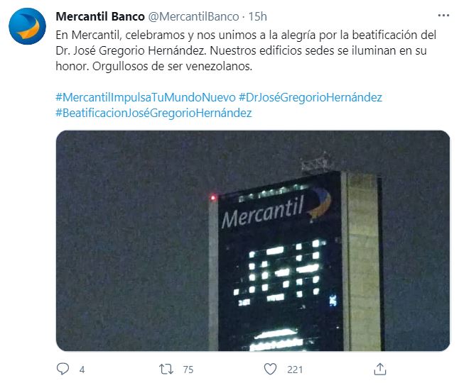 Mensaje del Banco Mercantil por Beatificación del Doctor José Gregorio Hernández